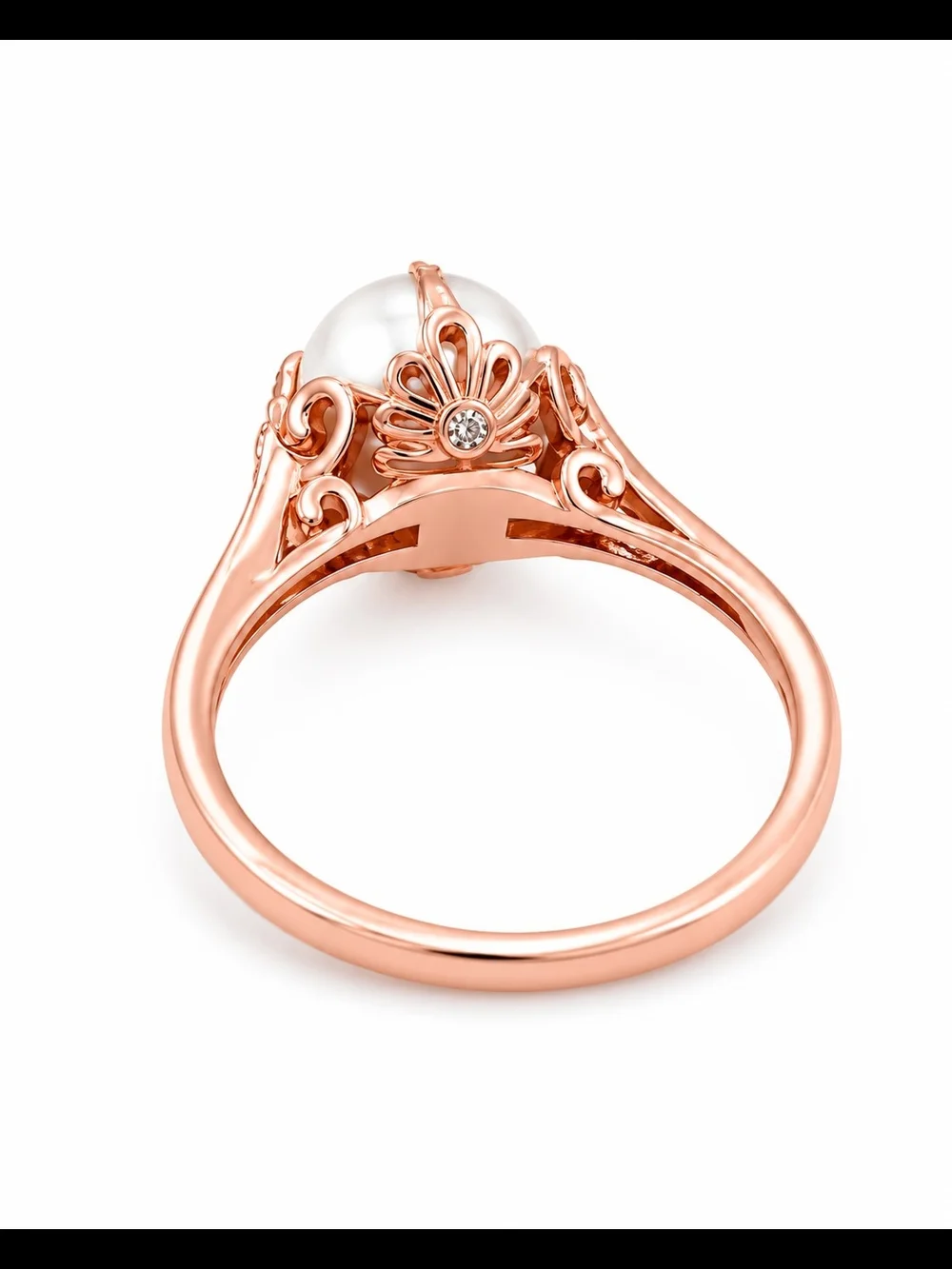 Rose Gold Pearl Ring with Pavé Accents - Women Jewelry